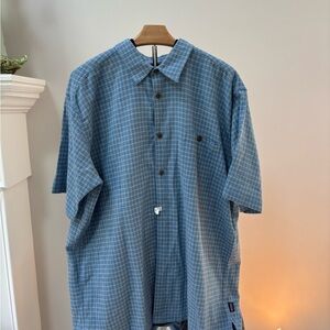 Patagonia Shirt Mens Size XXL Blue Plaid Short Sleeve Button Up